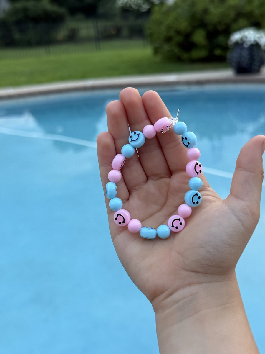 Pink and blue smiley bracelet